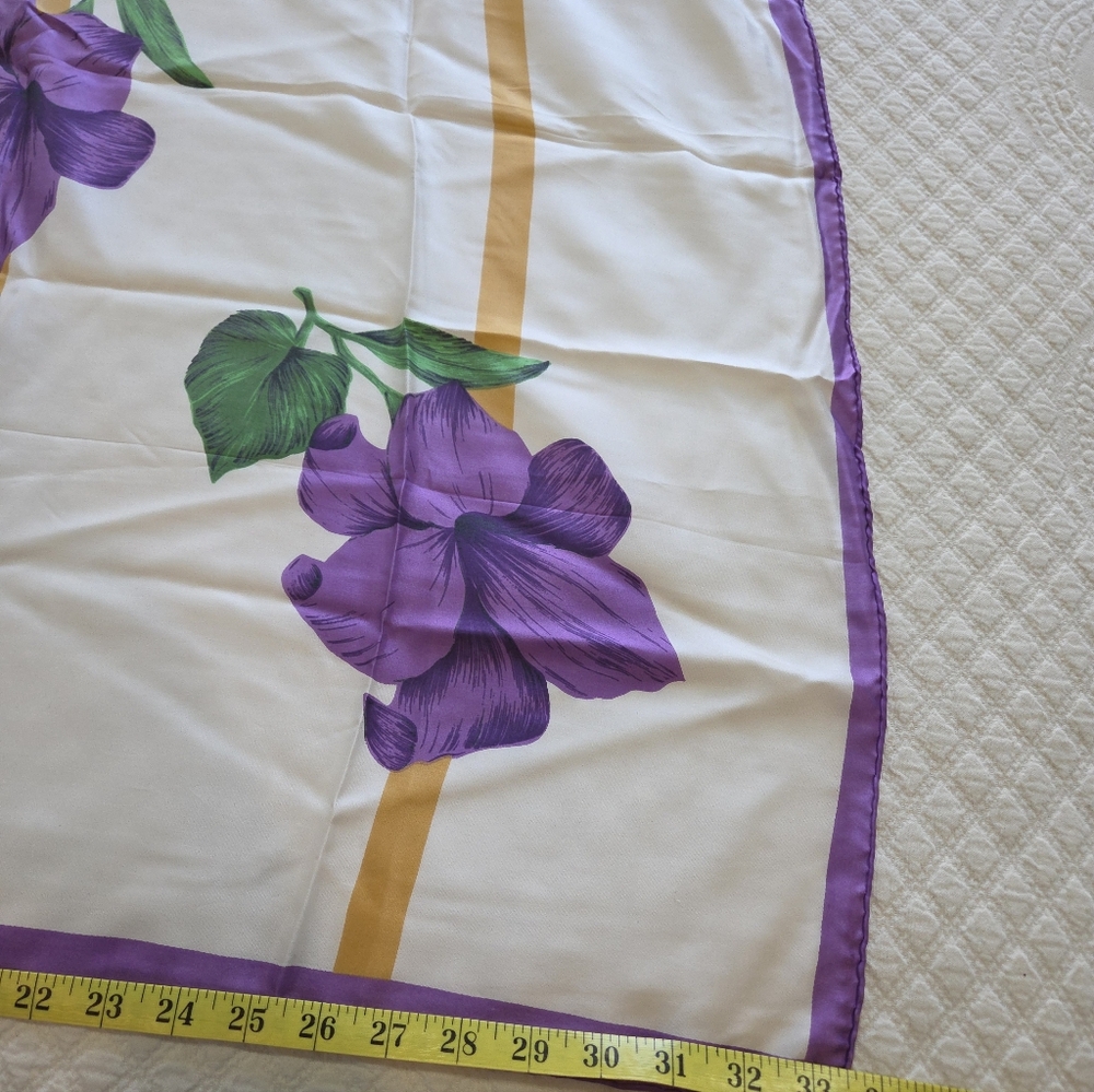 Vintage Golden Camel 100% Silk Square Scarf 34x34 inches Purple Lily Floral - Picture 6 of 9